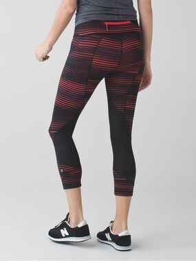 Lululemon Black and Red Striped Swim/Active Capri Leggings